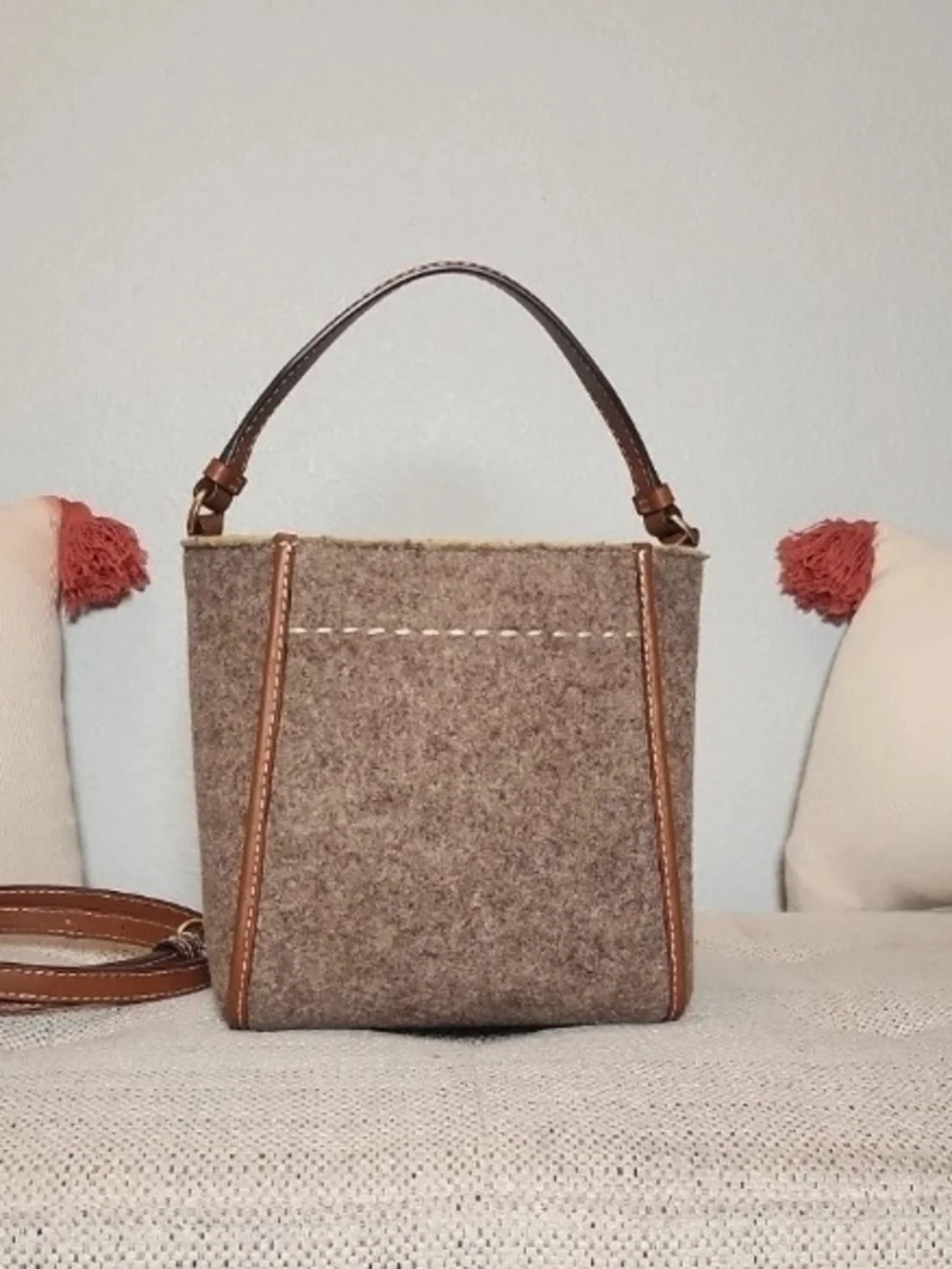 Tory Burch Brown Wool-Blend Mini Shoulder Bag